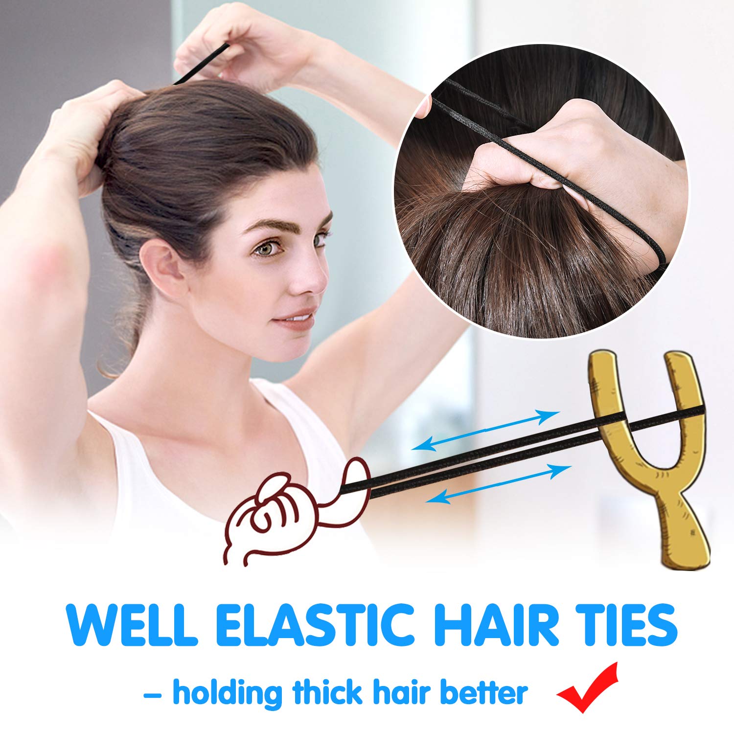 Black elastic hair ties variety pack 230, rubber bands assorted size 4 MM hair ties for women thick hair thin no metal pony tail holders for girls soft hair ties stretchy rubber bands for hair (4MM, BLACK) : Beauty