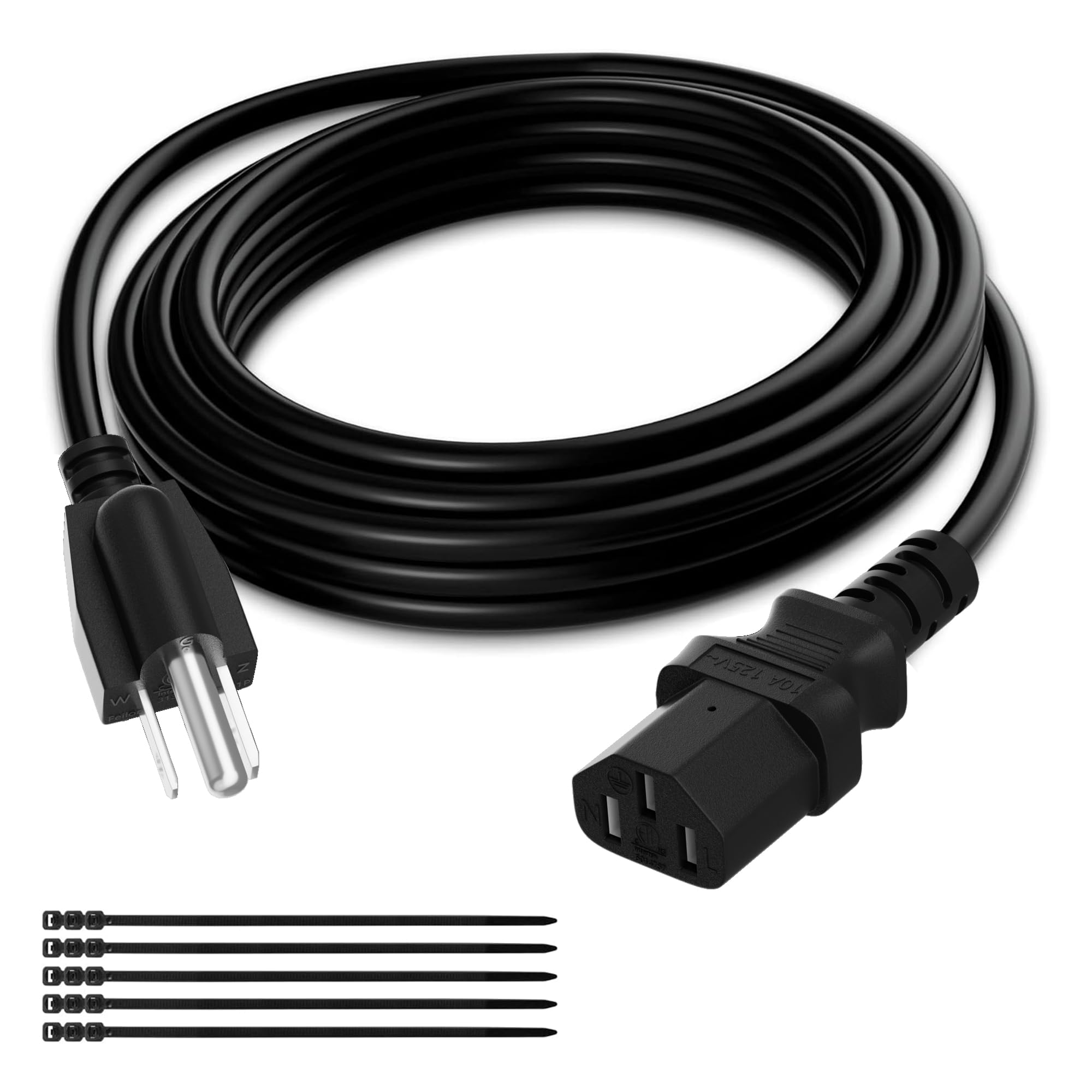 Photo 1 of Elecan 3-Prong Replacement Power Cord 15 Ft, Heatproof Flexible Durable AC Device Power Cable for Appliance, Computer, TV, Monitor, Printer, ETL Listed 18AWG 125V 10A, with Ties