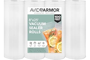 Avid Armor - Vacuum Seal Rolls, Vac Seal Bags for Food Storage, Meal Saver Freezer Vacuum Sealer Bags, Sous Vide Bags Vacuum Sealer, Non-BPA Vacuum Sealer Bags, 8 inches by 25 feet, Pack of 4