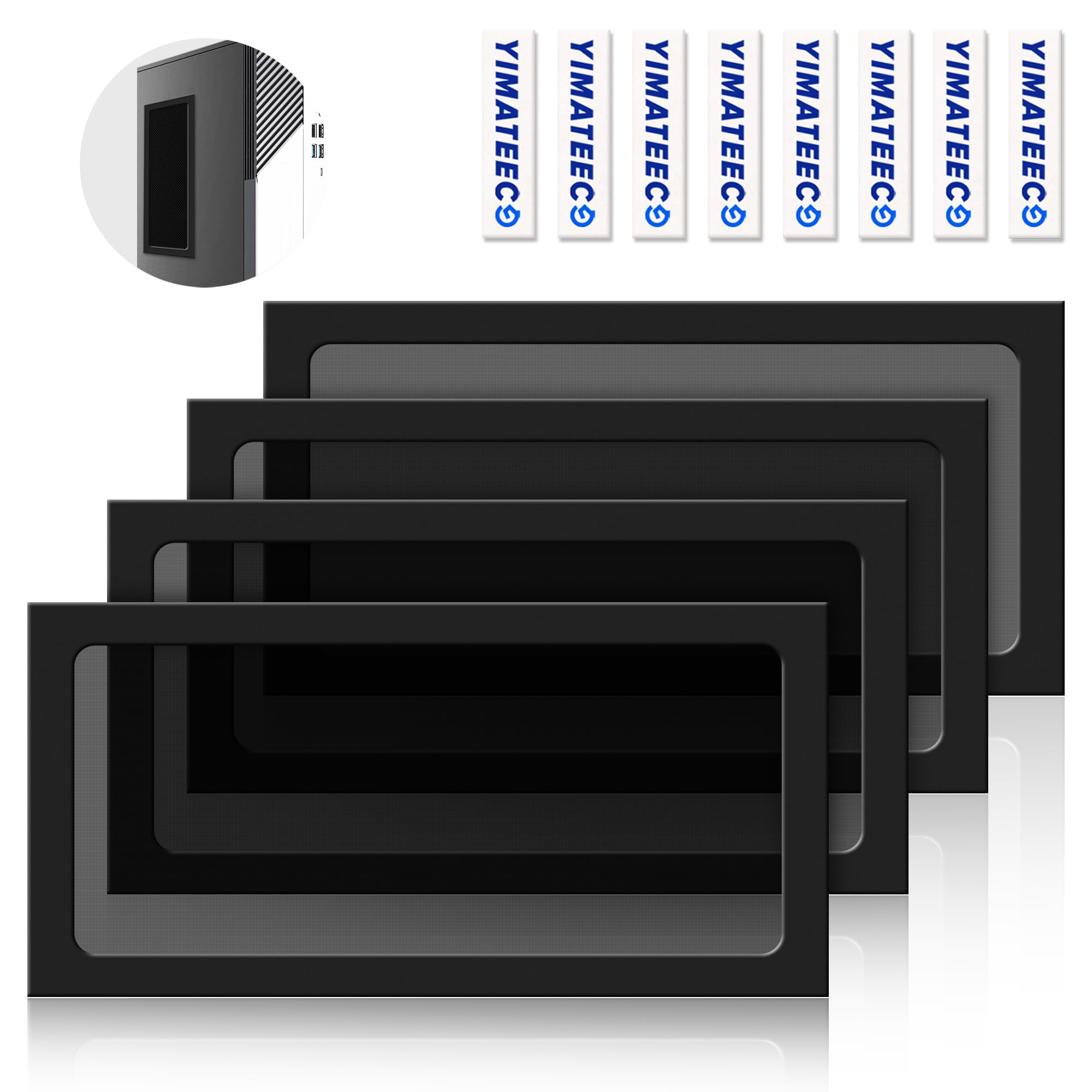 YIMATEECO 280mm Dust Filter PC for Computer Cooler/PSU/Routers Nylon 80 Mesh, Magnetic Frame PC Fan Dust Mesh Cooler Filter Dustproof Computer Fan Grills (Nylon, 140 * 280mm, 4pcs, Black)