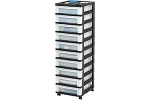 IRIS USA, INC. IRIS USA Plastic Drawer Storage Organizer Rolling Cart, with Wheels Casters, 10-Drawers, for Classroom Art Craft Supplies Dresser Closet Bathroom Laundry Room, Black/Pearl
