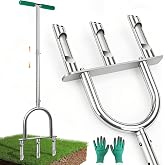 Lawn Aerator Tool, Stainless Steel Manual Core Aerator with 3 Hollow Tines | Heavy Duty Aeration Tool, Adjustable Height, Yard Aerator &amp; Soil Aerator Tool for Soil Plug Removal, Lawn Garden Care
