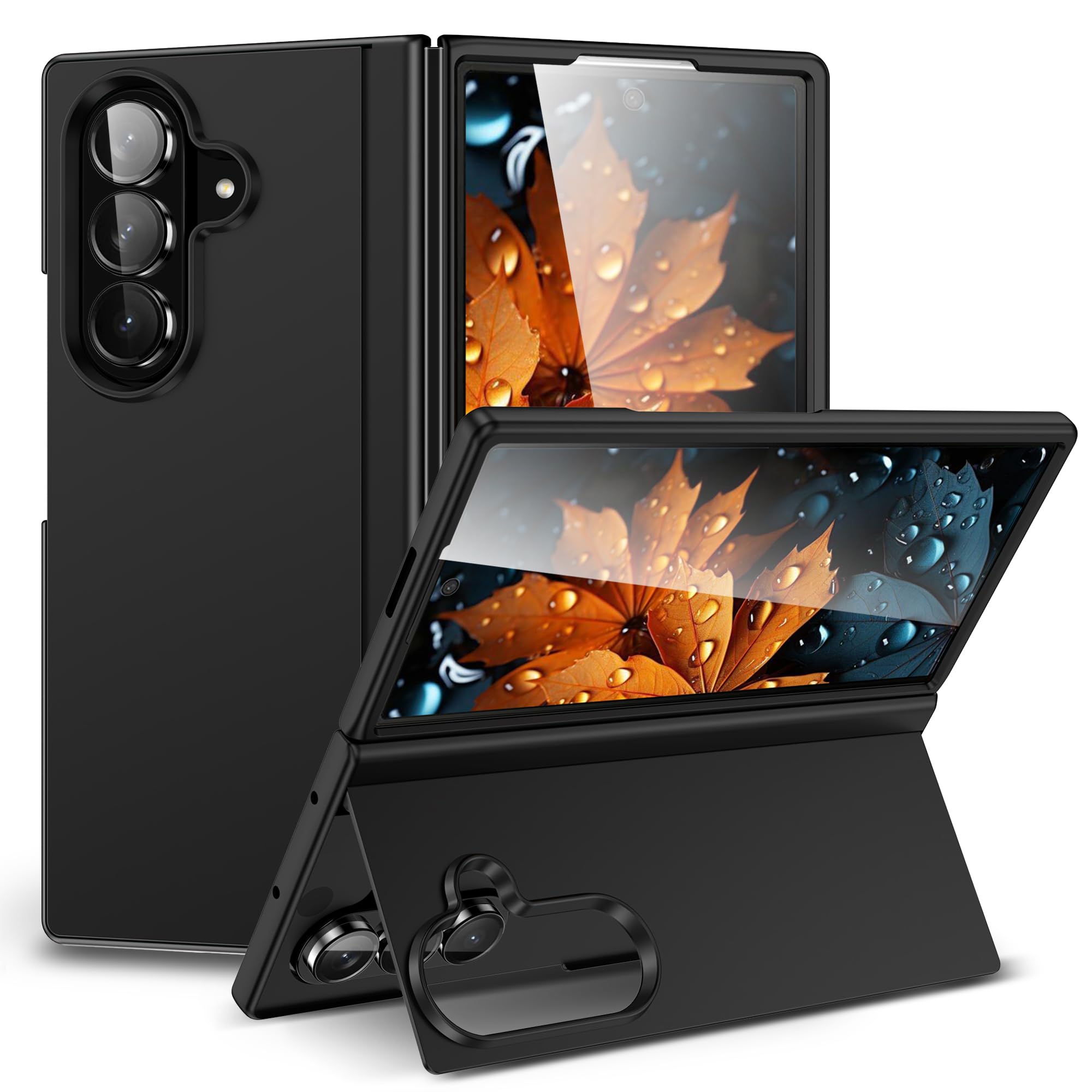Photo 1 of Suttkue for Samsung Galaxy Z Fold 7 Case with Holder, Hard PC Protective Case, Scratch-Resistant Rugged Cover for Galaxy Z Fold 7, Folding Stand Case (Black)