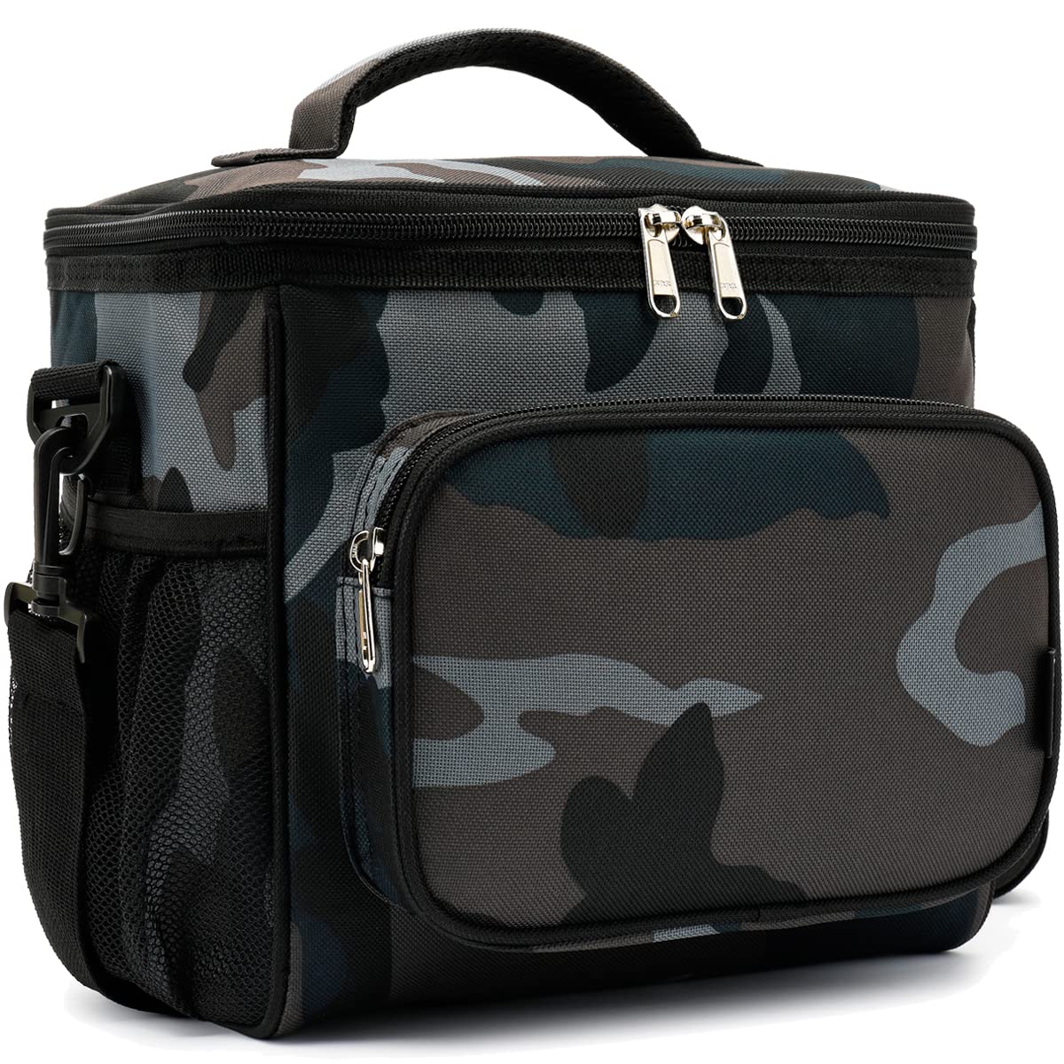 Photo 1 of FlowFly Insulated Reusable Lunch Bag Adult Large Lunch Box for Women and Men with Adjustable Shoulder Strap,Front Zipper Pocket and Dual Large Mesh Side Pockets,BlackCamo