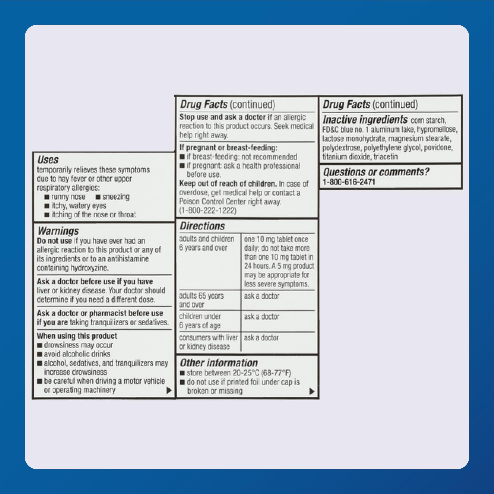 MAJOR Cetirizine Hydrochloride Tablets - 24 Hour Indoor and Outdoor Allergy Relief for Sneezing, Watery Eyes, Itchy Throat or Nose - 10mg - 100 Count (1 Pack)