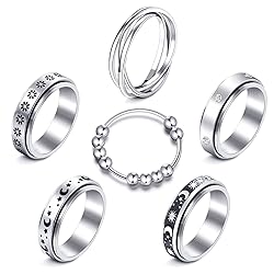 MUCAL Anxiety Ring for Women Men 6pcs Stainless