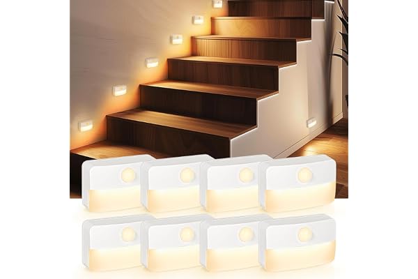 8 Pack Motion Sensor Stair Light for Indoor, Battery Operated Closet Lights, Wireless Stick on Anywhere Hallway Lamp, 40 Lume
