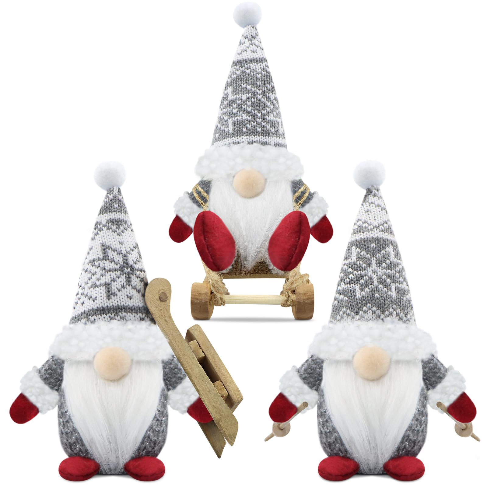 Gehydy Set of 3 Christmas Gonk Decorations Handmade Sled Gnome Plush Stuffed Xmas Decor for Home Kitchen Farmhouse - Gray