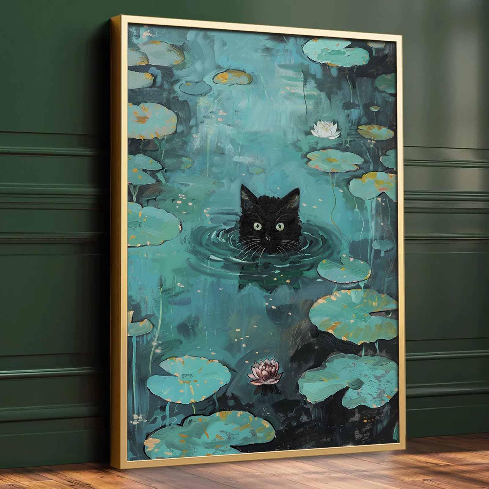 Vintage Monet Canvas Wall Art Monets Water Lilies Poster Cute Cat Wall ...