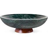 WISATO Decorative Marble Bowl Green - Removable Acacia Wood Pedestal - 10" | Handcrafted Natural Stone Bowl - Catch All Centerpiece - Entryway, Dining Table, Kitchen Fruit Bowl, Key Holder, Potpourri