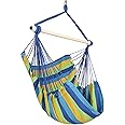 Highwild Hanging Rope Hammock Chair Swing Seat for Any Indoor or Outdoor Spaces - 500 lbs Weight Capacity (Blue Striped.)