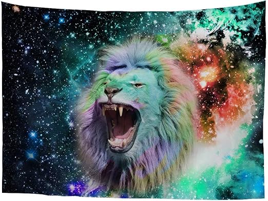 Amazon Com Wshine Aniaml Lion Tapestry Howling In The Space Starry Universe Wall Tapestry Home Decortion Children S Room Decor Blanket Home Kitchen
