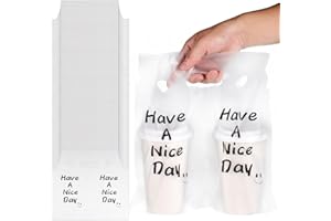 Elyfree 200pcs Drink Carrier for Delivery,Plastic Drink Packaging Bags Single Cup Holder up to 32oz for Delivery,Take Out/Drink Cups/Beverage/Coffee/Tea/Juice