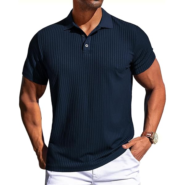 Mens Vintage Knit Polo Shirts Regular Fit Stripe Texture