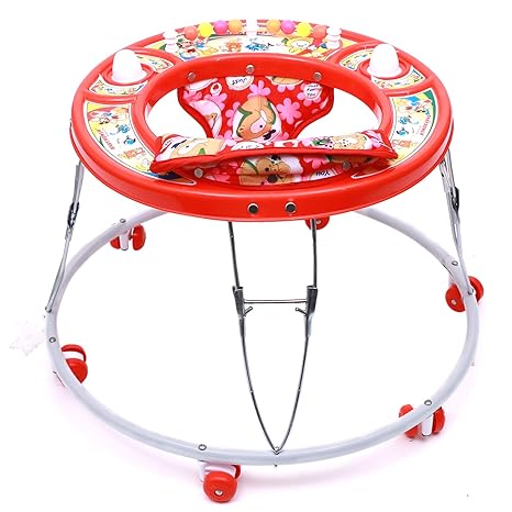 Maanit Baby Round Walker with Double Horn for Kids Above 9 Months (Red)