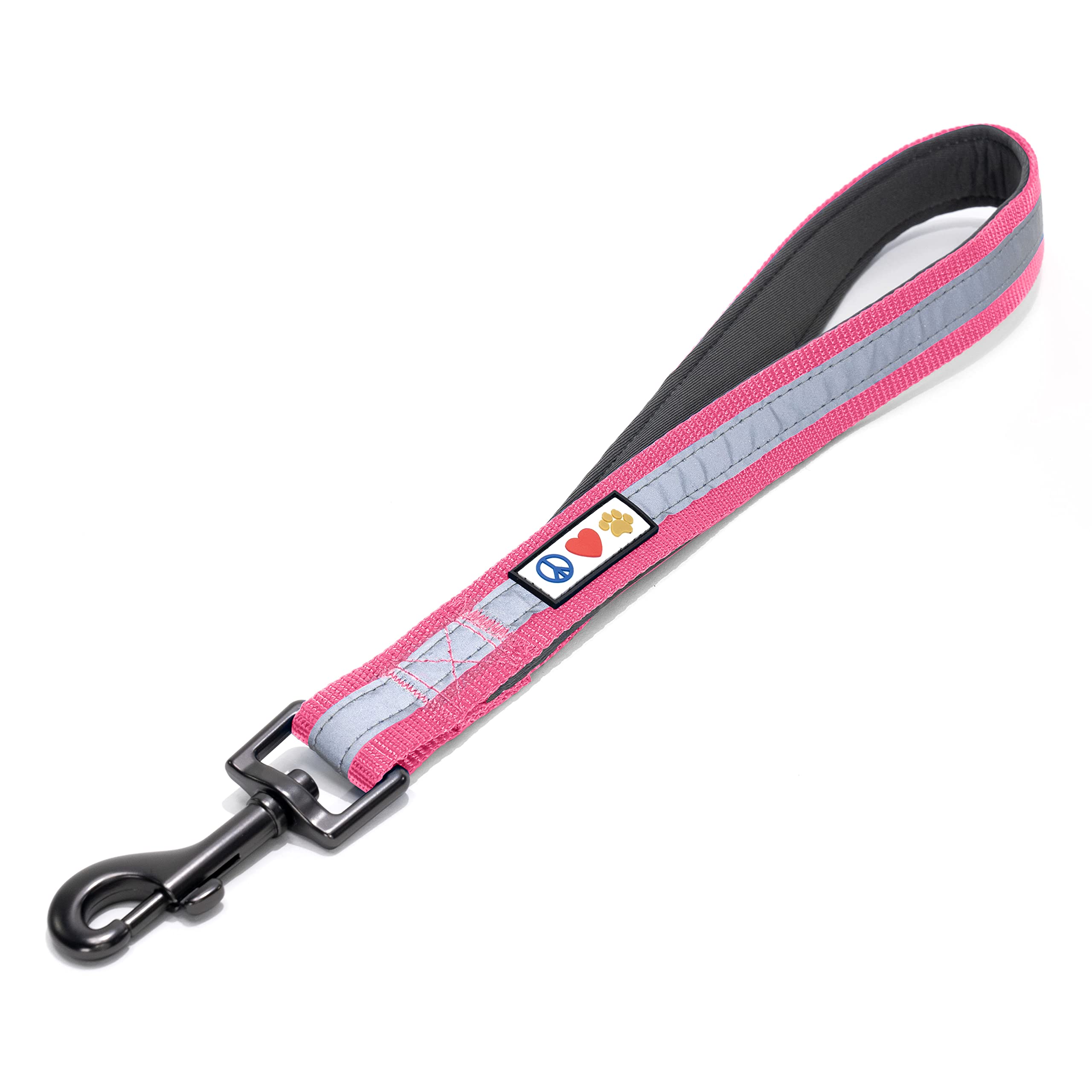 Pawtitas 1.8 M Reflective Dog Lead Comfortable Padded Handle | Puppy Dog Training Double Handle Reflective Lead | Reflective Short Dog Lead for Training | Hands Free Running Dog Lead - Pink Lead