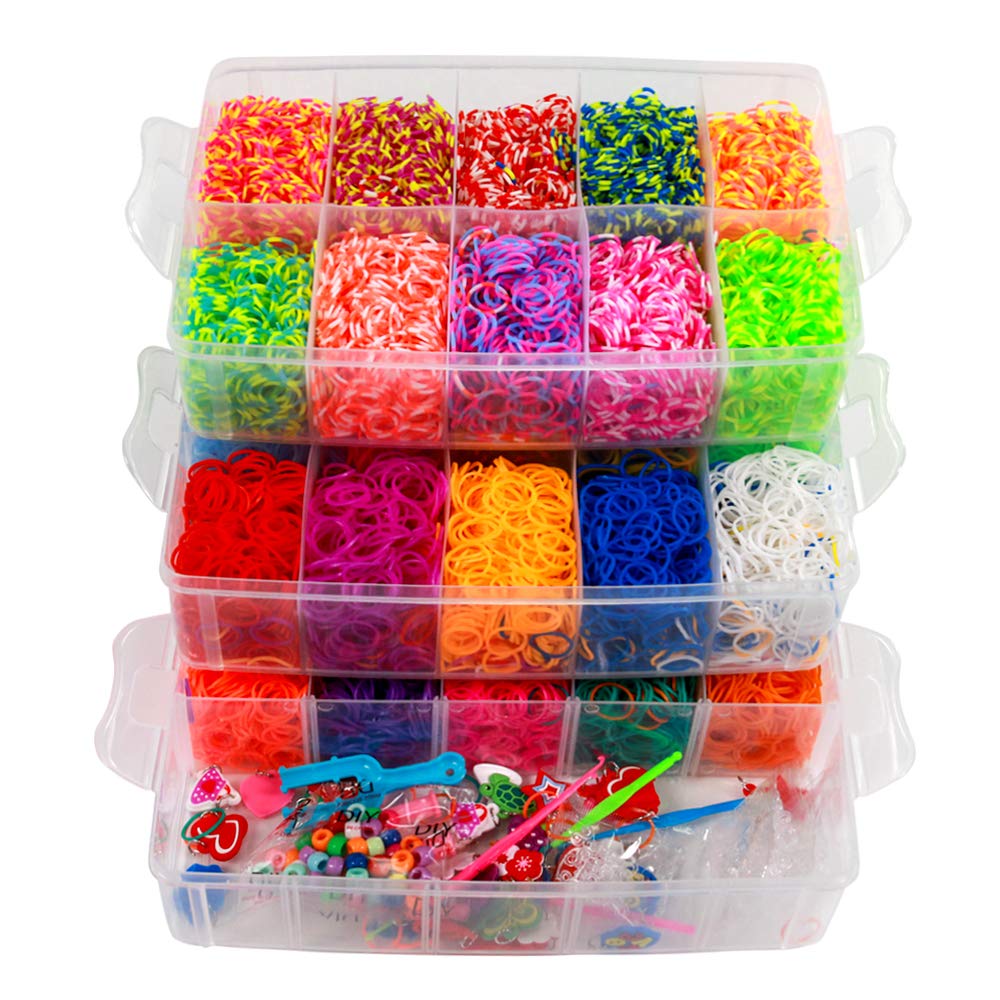 ONECK 15000+ Rubber Bands Set with Weaving Board, Coloured Elastic Bracelet Making Kit for Girls & Boys, Large Rubber Bands Starter Craft Kit with Charms and Box