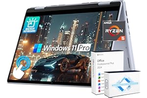 Dell Inspiron 14 2-in-1 FHD+ Touchscreen Laptop for 2025-2026 Student Business, Al Computer, AMD Ryzen 5, 32GB DDR5 RAM, 1.5TB Storage (1TB SSD +500GB Ext), FP, Backlit KB, Win 11 Pro, Lifetime Office