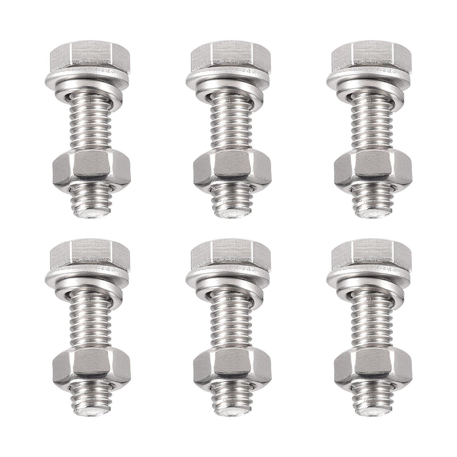 TA-VIGOR 6Pcs M6 x 20mm Hex Head Screws Bolts, Nuts, Flat & Lock Washers Kits, Fully Thread Hexagon Bolts, High Tensile Cap Screws for Metal Work, Automotive Machinery, Bike Motorcycles Repair