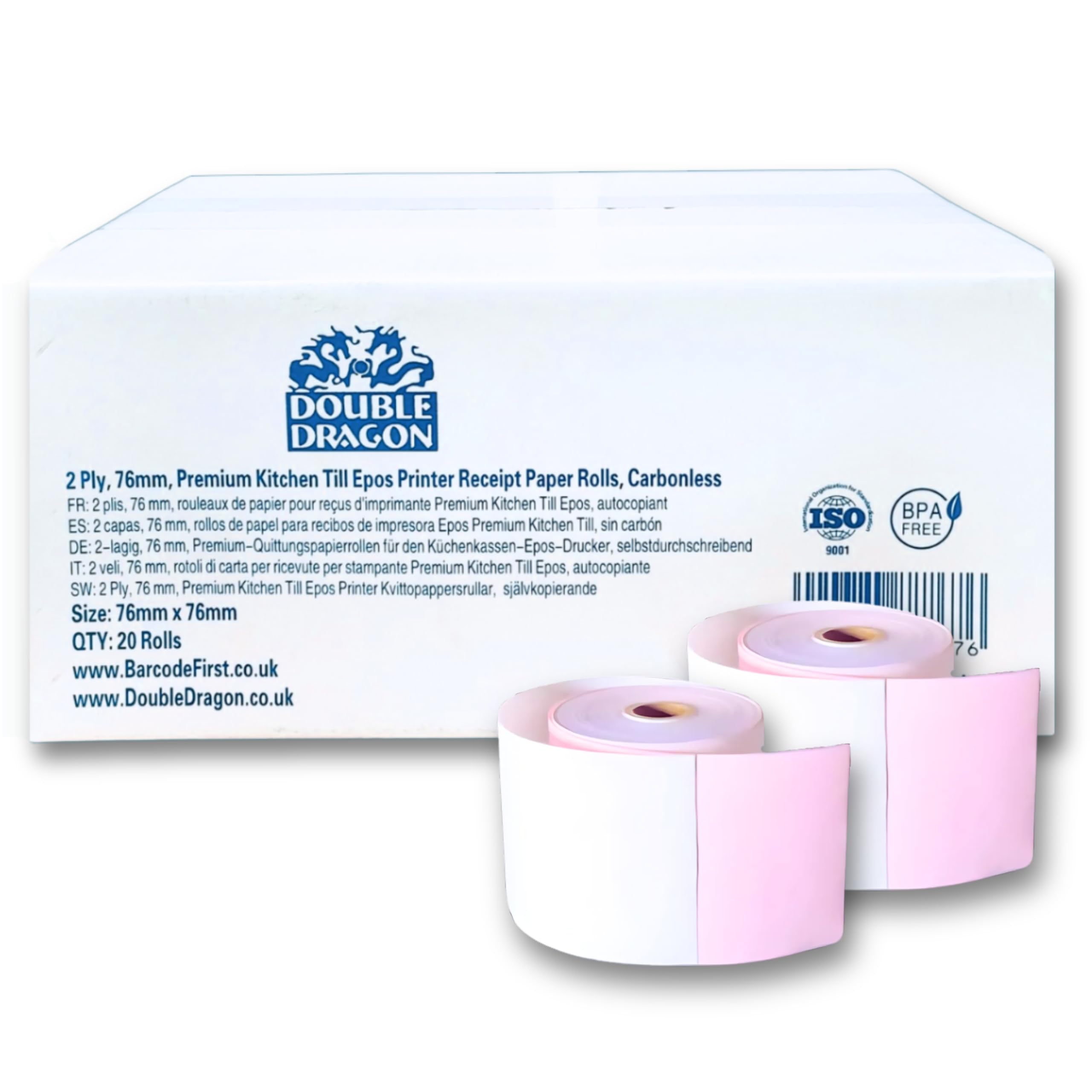 76 x 76 2 ply White and Pink Rolls 20 Rolls in A Box