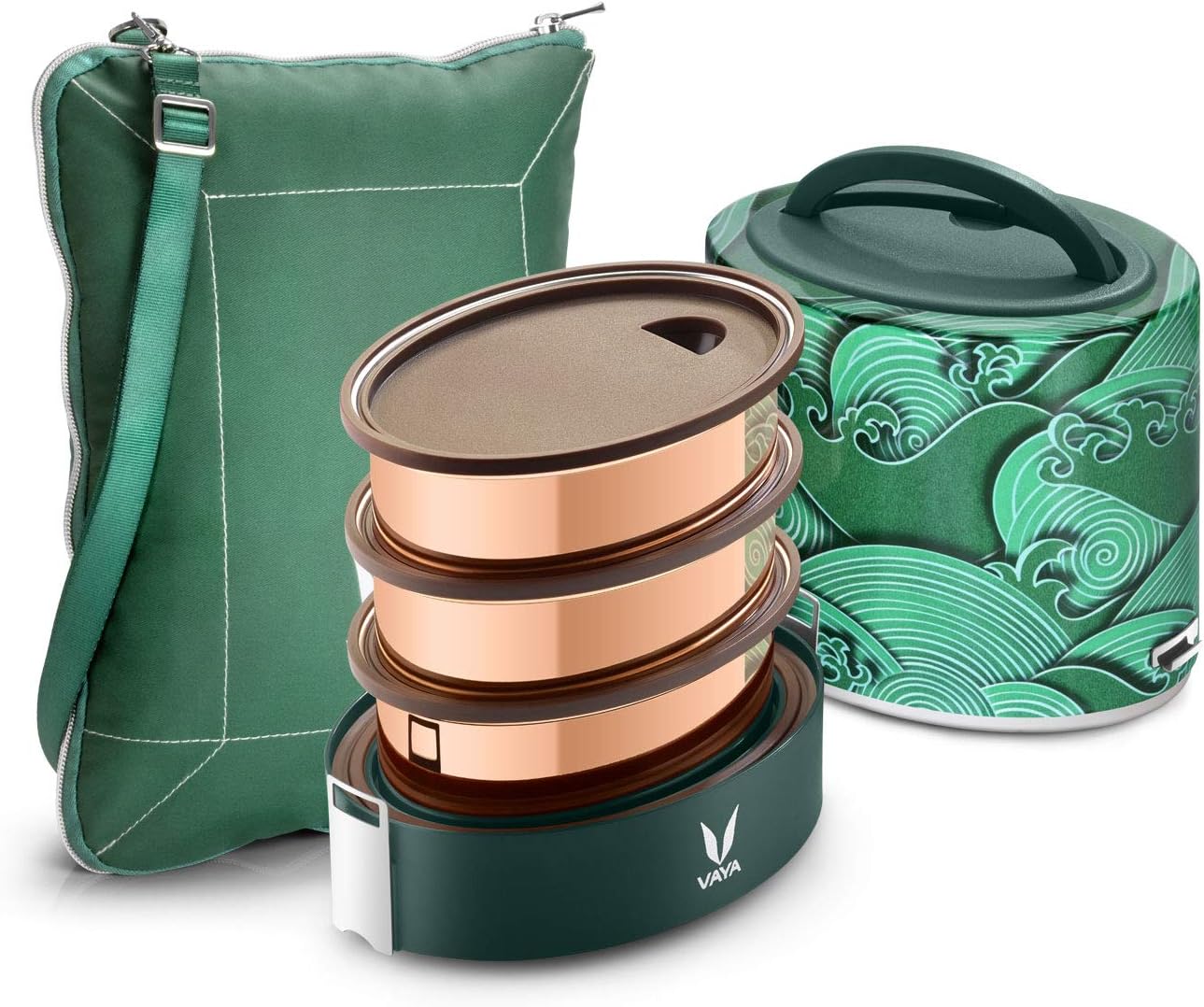 Buy Vaya Tyffyn CopperFinished Stainless Steel Lunch Box with Bagmat