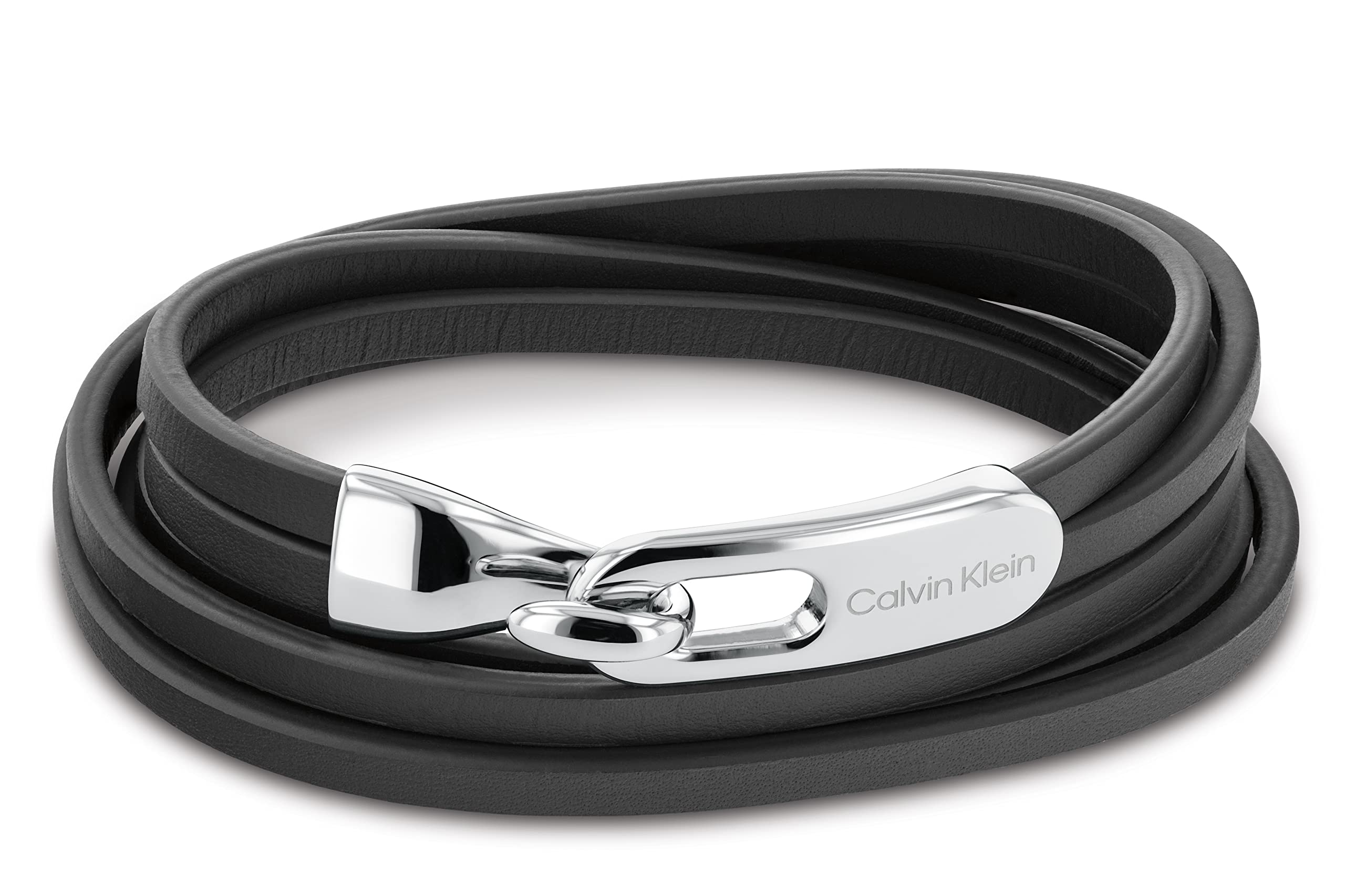 Calvin Klein Men's WRAPPED & BRAIDED Collection Bracelet with Black Leather and Stainless Steel Closure - 35000109