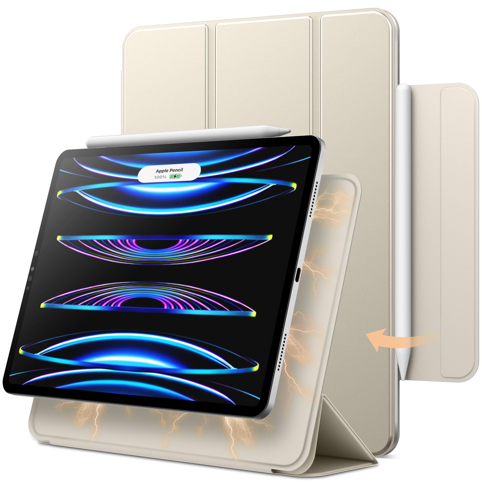 JETech Magnetic Case ONLY for iPad Pro 11 Inch (2022/2021/2020/2018 Model), and iPad Air 5/4 (10.9-inch 2022/2020), Support Pencil 2nd Gen Charging, Magnetic Attachment (Starlight)