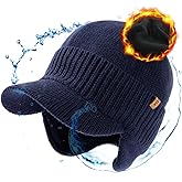 TOP-EX DryKnit™ XL/XXL 80% Merino Wool Waterproof Brim Beanie with Ear Flaps Fleece Lined Hat for Cold Weather