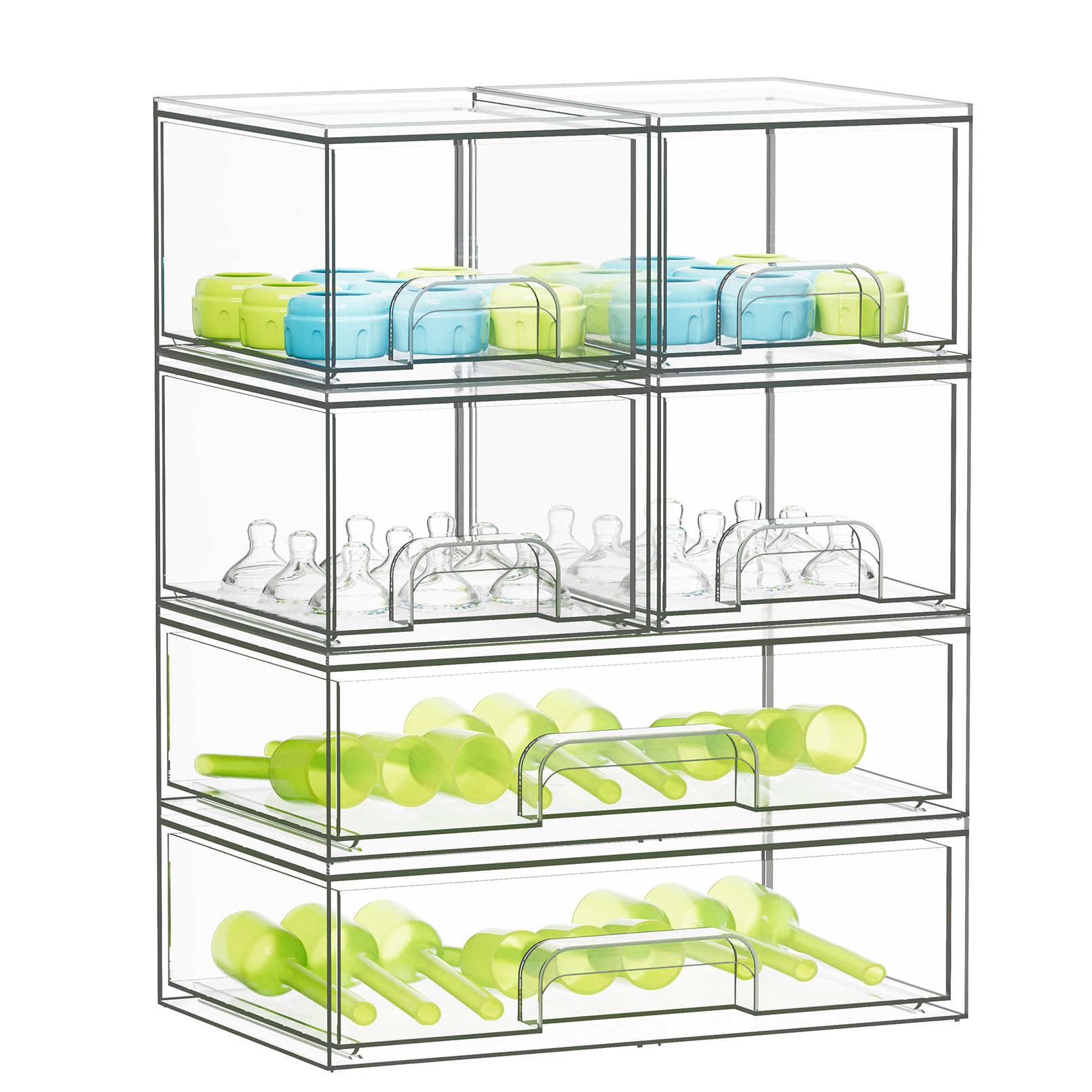 Photo 1 of SpaceAid Bottle Storage Organizer Baby - Acrylic Bottles Station Organizer Container, Stackable Clear Drawers for Countertop, Vanity, Bathroom, Cabinet, Pantry Organization, 6 Pack, 4S2L, 15.6"H