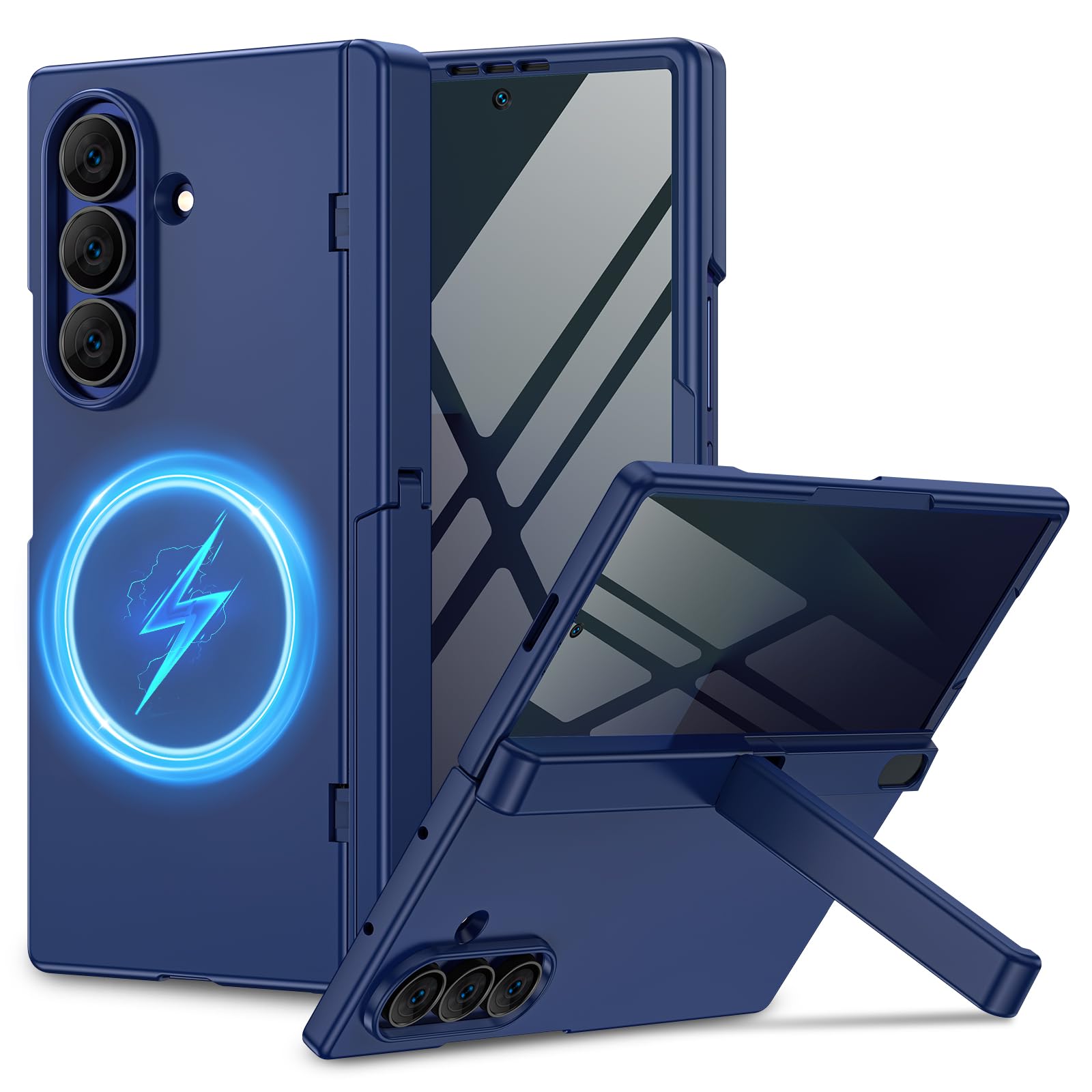 Photo 1 of *** SCREEN PROTECTOR BROKEN***for Samsung Galaxy Z Fold 6 Case with Privacy Screen Protector, [Compatible with Magsafe] [Hidden Kickstand][Hinge Protection] Full Body Hard Shockproof Slim Phone Cover for Z Fold 6 - Blue