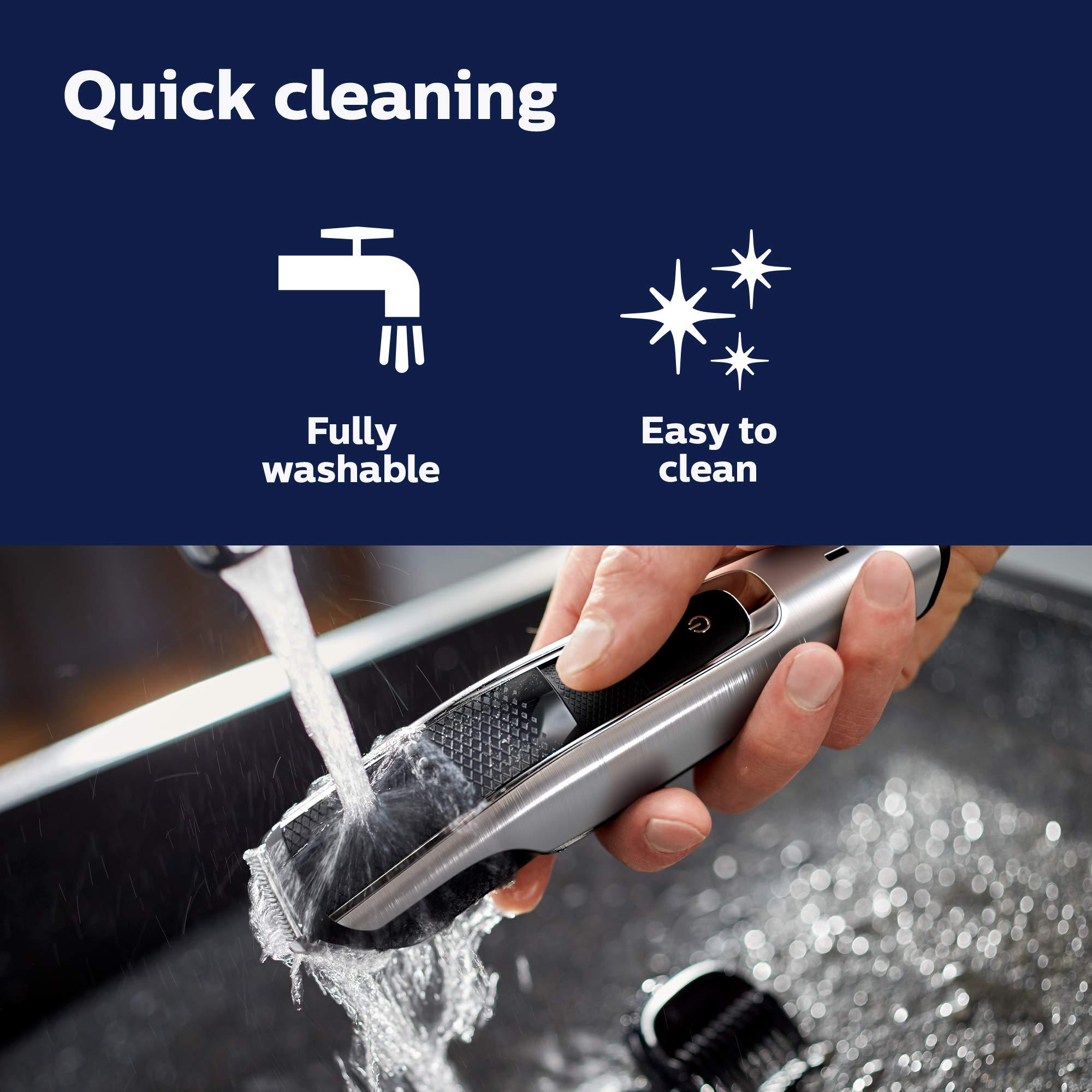 Norelco Philips Beard Trimmer and Hair Clipper Series 5500, Electric, Cordless, one Pass Beard Trimmer and Hair Clipper with Washable Feature for Easy Clean - No Blade Oil Needed - BT5511/49