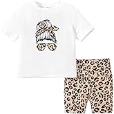 PATPAT Girls Summer Outfits Size 4-14 Years Graphic Print T-Shirts and Biker Shorts 2 Piece Outfit Kids Cute Clothing Sets