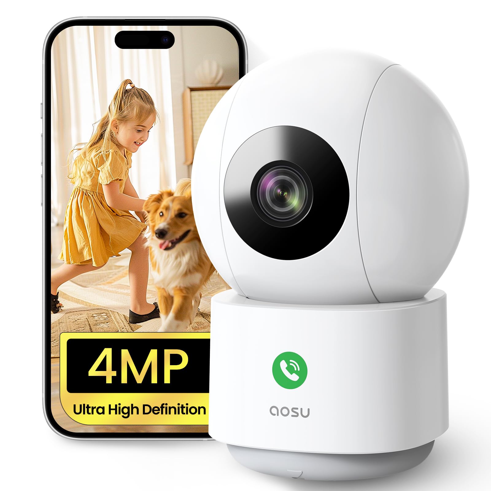aosu 2.5K Indoor Camera Wired 5GHz WiFi - Dog Cat Kids & Elderly Monitoring, 24/7 Recording, 360 Pan-Tilt, Two-Way Audio, Alexa Compatible, Dual Band WiFi, Long Range IP Cam