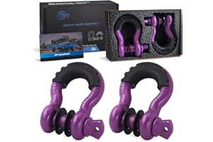 Aya Gear D Ring Shackle (2 Pack) 62,700 Ibs Break Strength with 7/8" Screw Pin and Shackle Isolator & Washers Kit for Tow Strap Winch, Off Road Vehicle Recovery Jeep Truck (Purple-Black)