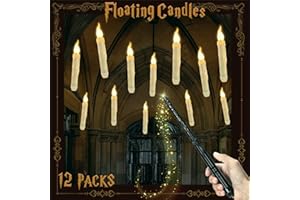 BAYSING 12Pack Halloween Decorations Floating LED Candles with Wand Remote Control, Battery Operated Hanging Taper, Halloween Decor Candles, Indoor Outdoor Home Table Church Wedding Decor