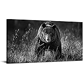 LevvArts Black and White Animal Wall Art Forest Bear Picture Painting Modern Artwork Framed Home Kitchen Office Decor 24"x48"