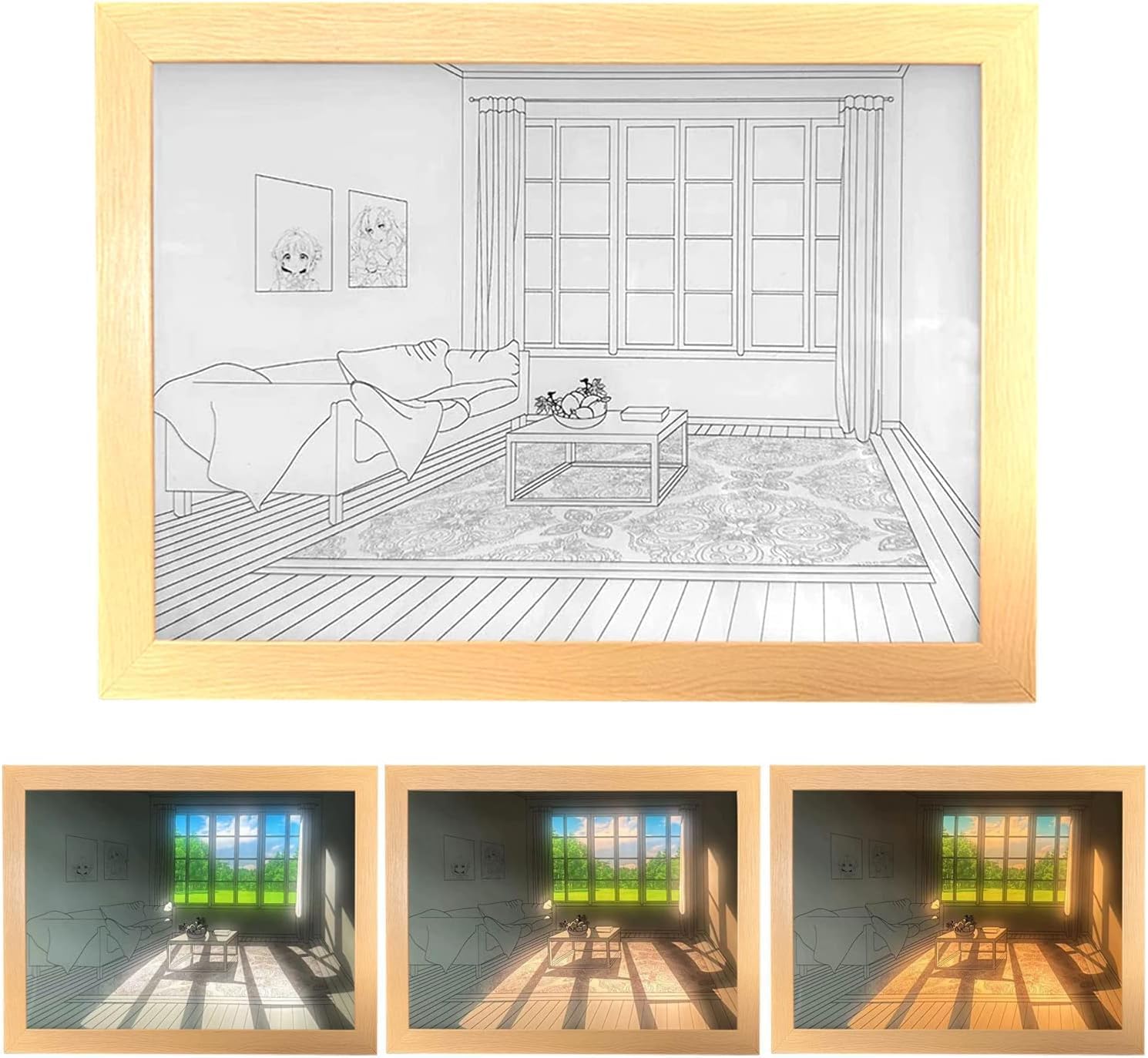 Paintings - Hiya-Naya Illuminated Paintings,Lighting Painting Decoration,3 Modes Light Art Painting,LED Night Light Wall Art Decor,Desktop Art Painting Frame,Creative Home Decor Gift.(12.6 * 8.7 in,Blue Sky)