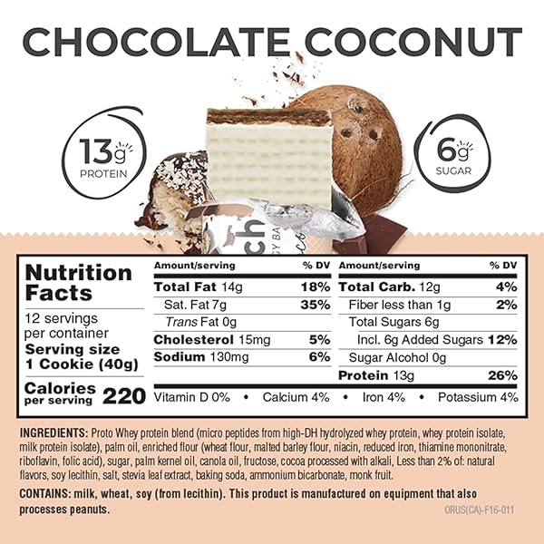 POWER CRUNCH PROTEIN WAFER BARS, HIGH PROTEIN SNACKS WITH DELICIOUS TASTE, CHOCOLATE COCONUT, 1.4 OUNCE (12 COUNT)
