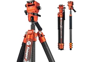 Fotopro 67.3" Carbon Fiber Travel Tripod, Professional Heavy Duty Video Tripod with Hydraulic Spherical Pan-Tilt Flip Lock Max Load 22lbs, wih Monopod Phone Clip, X-AIRFLY Max Video Orange