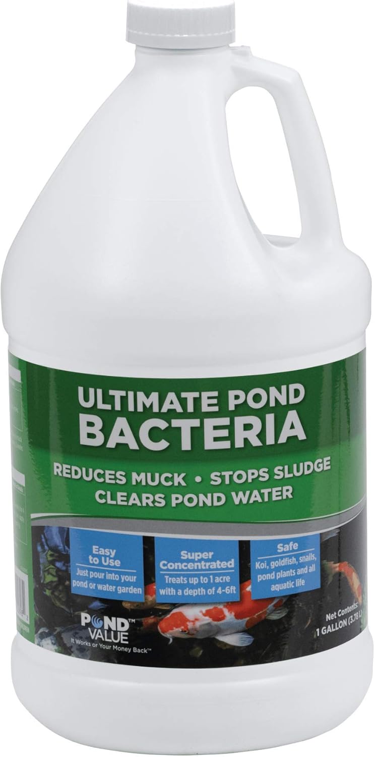 Water Gardens & Ponds - PondValue Ultimate Pond Clarifier, Cleans Water & Eliminates Odor, Natural & Easy to Use Bacteria, Safe for the Environment, Treats 1 Acre, 1 Month Supply, 1 Gallon