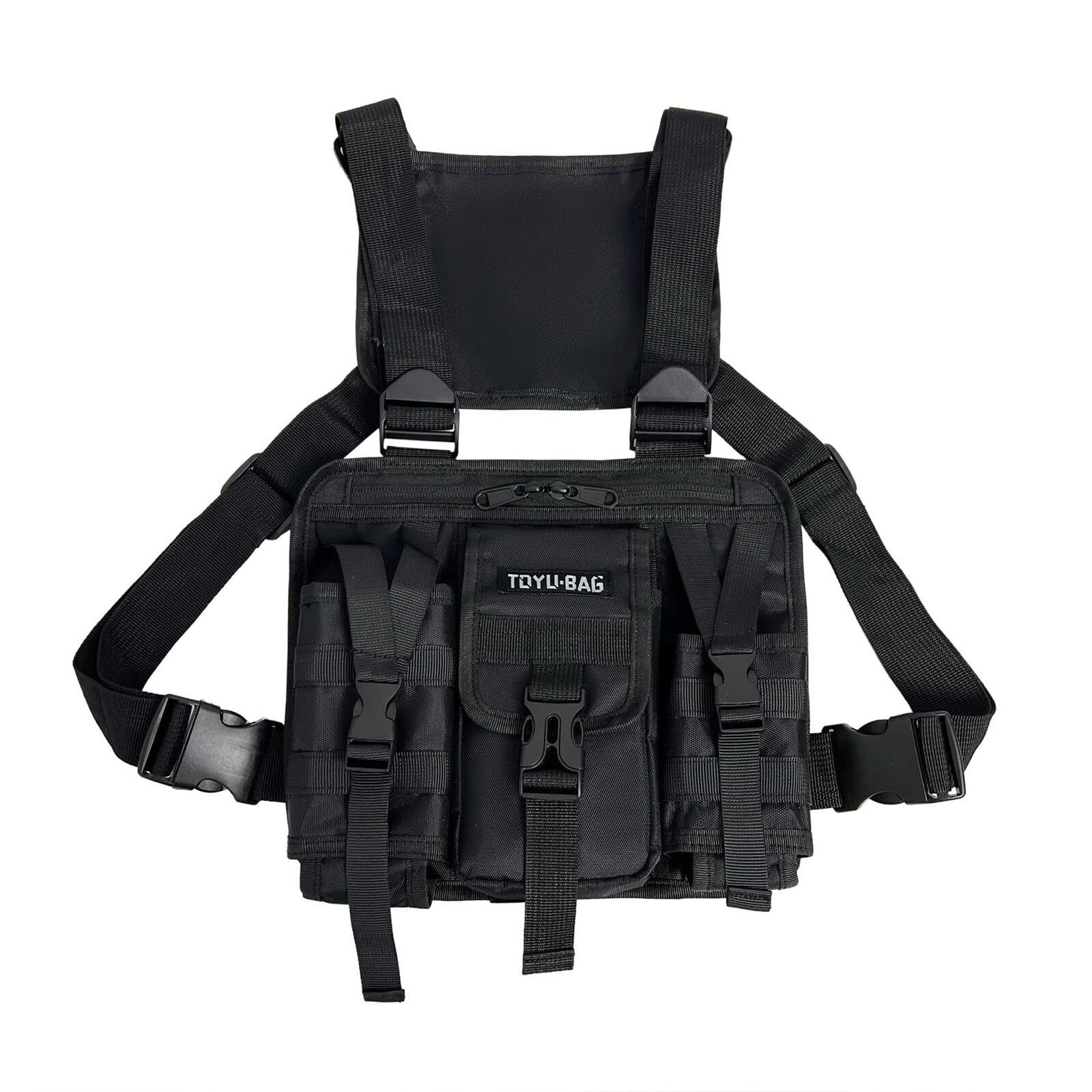 Yuehuamech Tactical Chest Rig Pack Men Multi Pocket Airsoft Pouch Bag Running Vest Combat Harness Radio Chest Crossbody Bags Holster Vest Military Shoulder Bag for Hunting Outdoor EDC