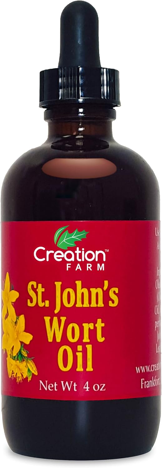 St John's Wort Oil by Creation Farm Herbal Oil Infusion from Fresh Flowers Hand Picked in Season Soothing Support for Massage of Muscles Sciatica and Nerve Pain: Health & Personal Care