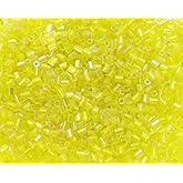 PPhtony Glass Bugle Tube Beads 1400Pcs/30g Mini Seed Beads 2 * 3mm Small Craft Loose Spacer Beads for DIY Bracelets Necklace Earring Jewelry Making (Yellow)