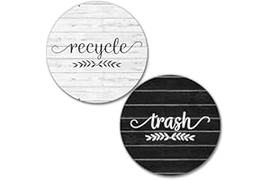HSSPIRITZ Recycle and Trash Magnets for Kitchen Trash Cans and Recycling Bins,Farmhouse Garbage Can Logo Symbol Magnet Sign,2 Pack Magnetic Sticker,3.5" Circle Magnetic for Indoor Outdoor Waste Bin-2