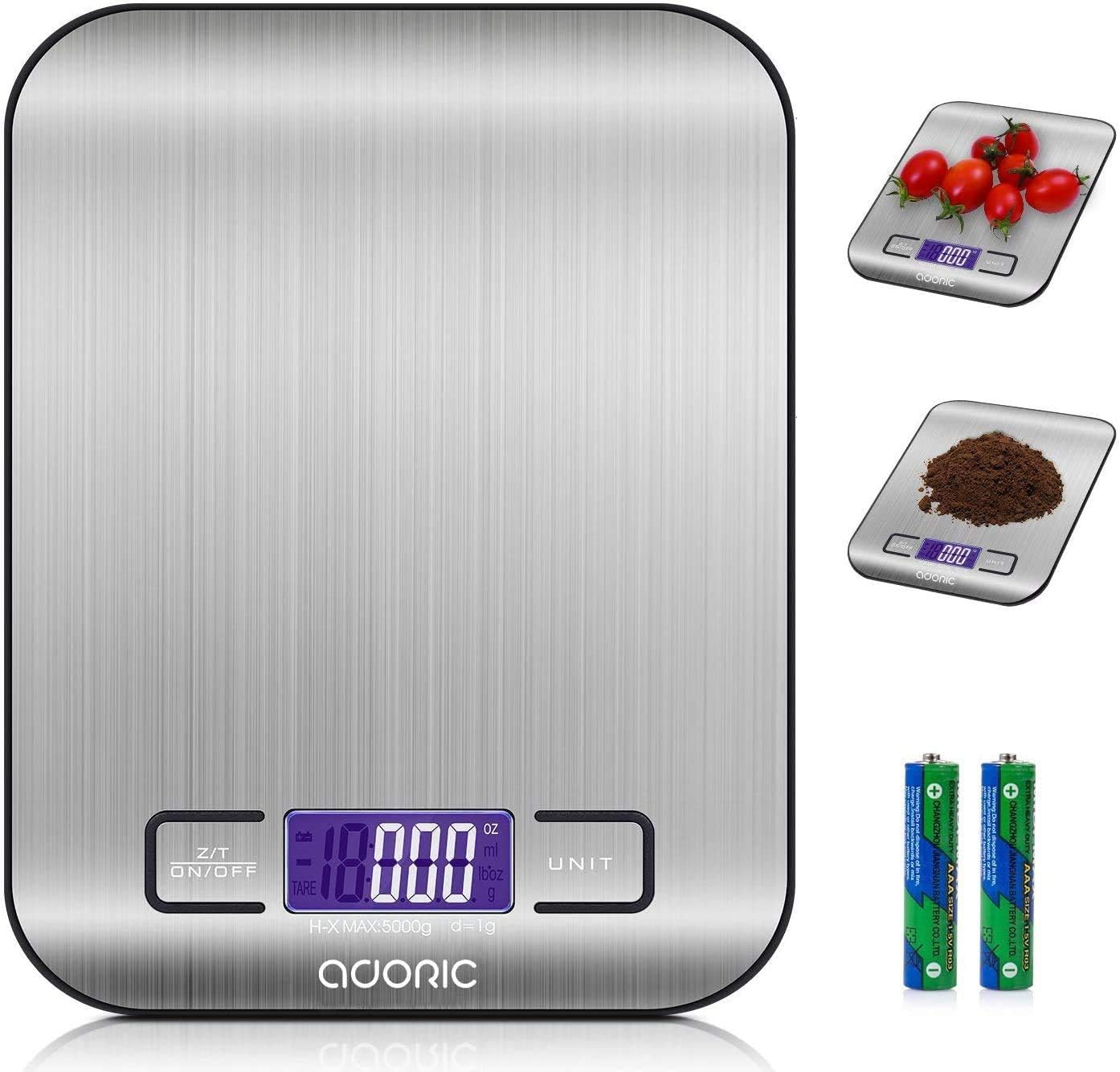 Digital Kitchen Scale Food Scale, 11 lb/5 kg Stainless Steel LCD Display Tare Function Automatic Shutdown Batteries Included, Silver: Kitchen & Dining