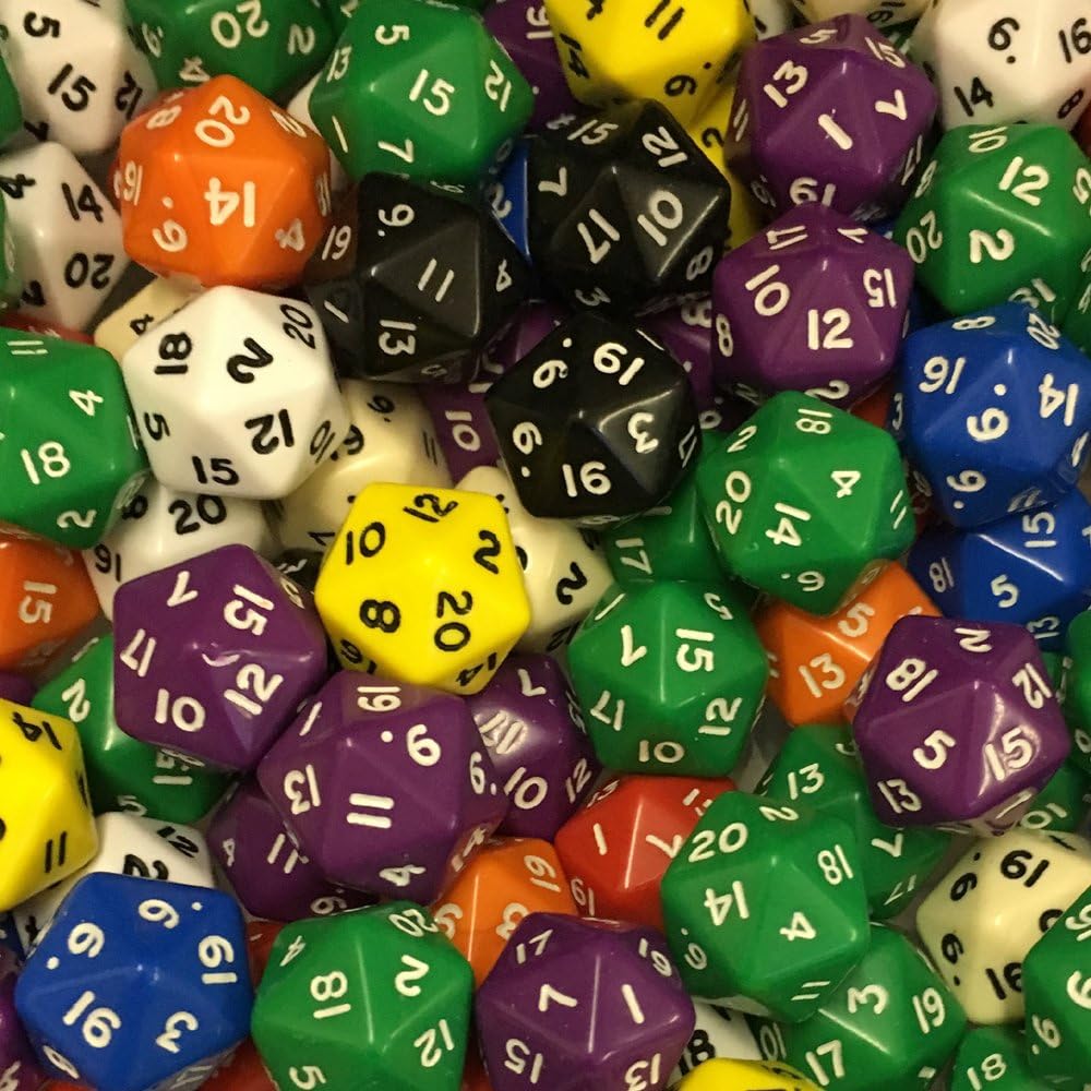 Bulk Dice - 50 x d20 20 sided polynomial dice mixed colours