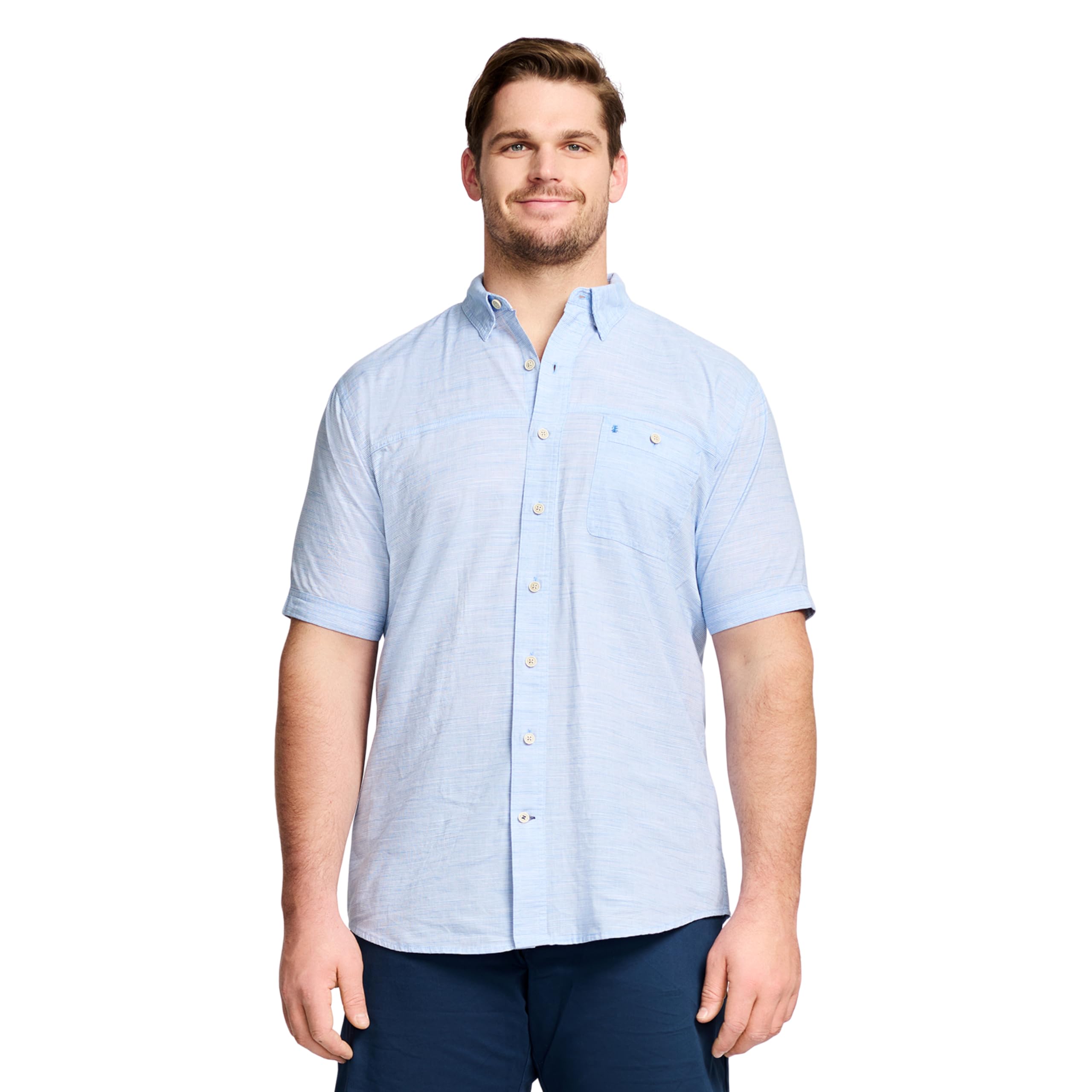 IZOD Men’s Big and Tall Saltwater Dockside Short Sleeve Button Down Shirt, Blue Revival