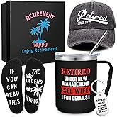 Sieral 5 Pcs Retirement Gift Set for Men 2025 Happy Retired Gifts Include Mug Baseball Cap Socks Keychain with Gift Box