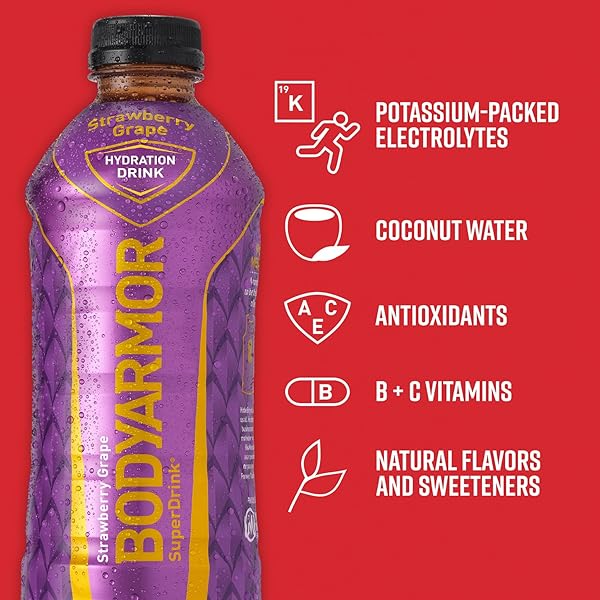BODYARMOR IS THE SPORTS DRINK FOR TODAY’S ATHLETE, PROVIDING SUPERIOR HYDRATION BY COMBINING NATURAL FLAVORS & SWEETENERS, NO COLORS FROM ARTIFICIAL SOURCES AND POTASSIUM-PACKED ELECTROLYTES.