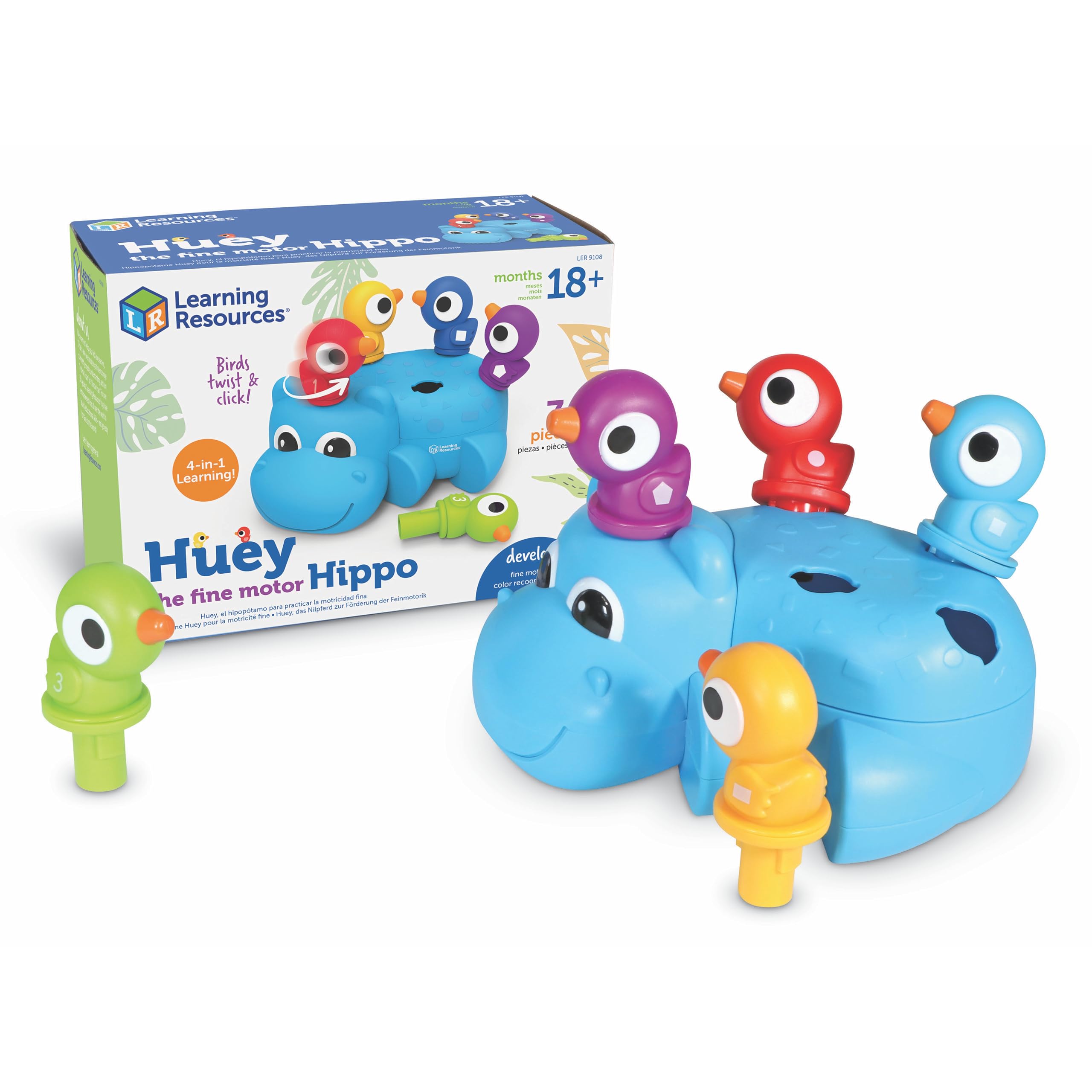 Learning Resources Huey The Fine Motor Hippo, Fine Motor Toy for Toddlers, Ages 18 months+